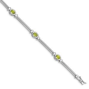 Sterling Silver Rhodium-plated Peridot August Birthstone Ladies Bracelet